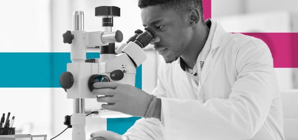 SINGLE-IMAGE_squares-scientist-looking-at-test-samples-through-a-microscope_mar25