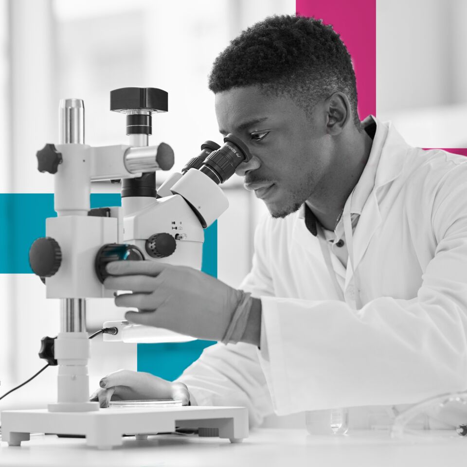 SINGLE-IMAGE_squares-scientist-looking-at-test-samples-through-a-microscope_mar25