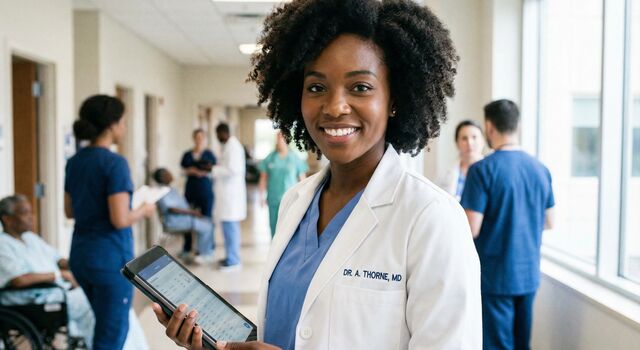 COLOUR-IMAGE_healthcare-a-african-american-doctor-holding-tablet_feb26